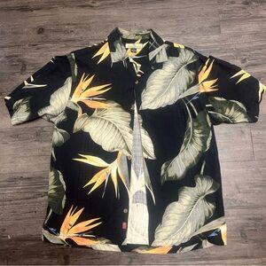 Tommy Bahama Black Hawaiian Shirt with Yellow & Green Floral Print